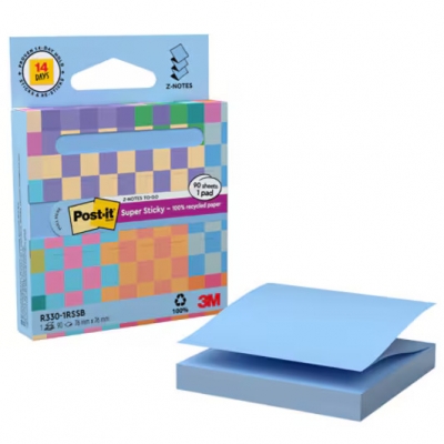Notite adezive Post-it Super Sticky, albastru pastel, 76 x 76 mm, 90 file/bloc